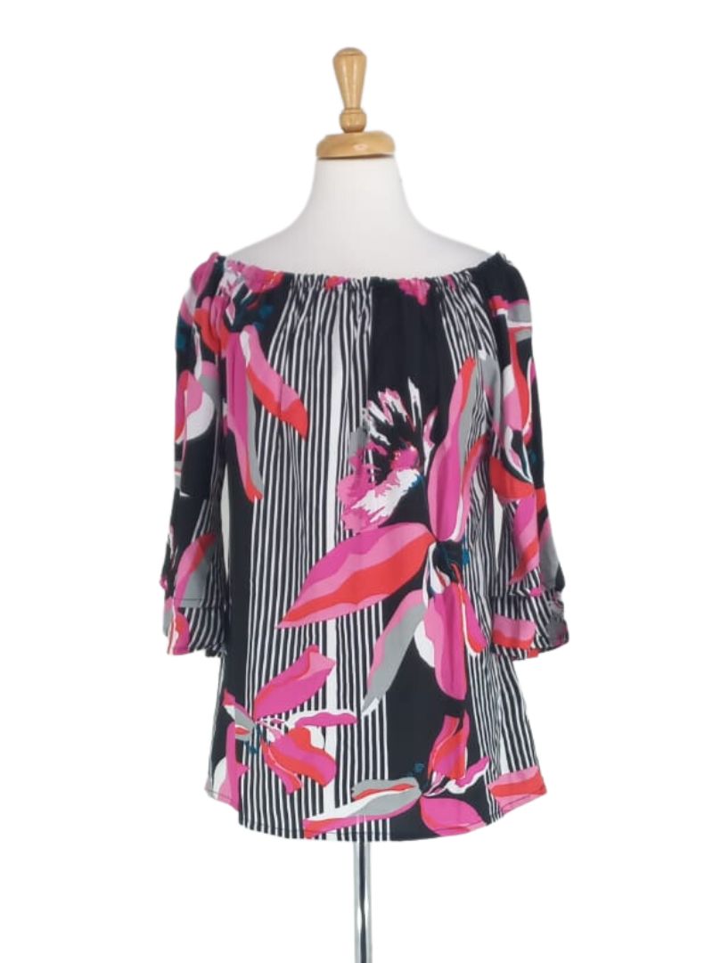 PRINTED FLARE SLEEVE BLOUSE