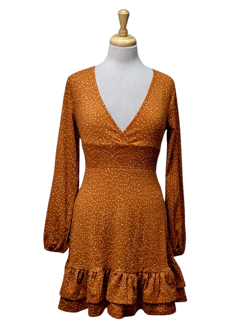 Inside Ladies Crepe Polka Dot Dress - Burnt Orange