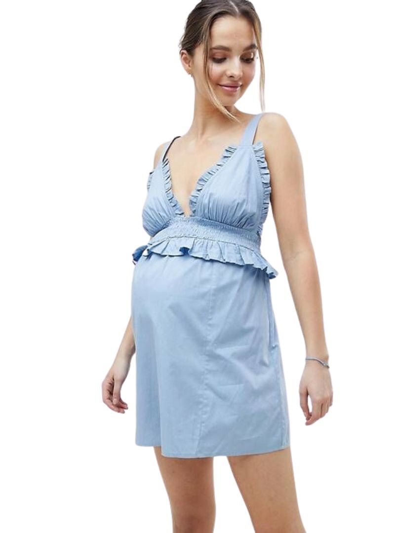 MATERNITY FRILL SHIRRED WAIST DRESS