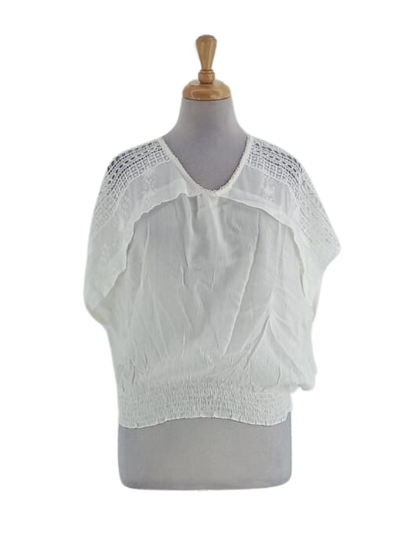 LACE PATTERNED SHIRRED BOTTOM BLOUSE