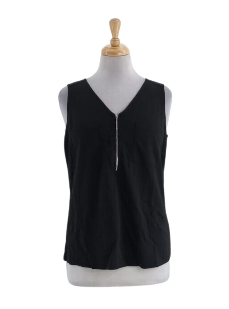 ZIP UP POCKET SLEEVELESS BLOUSE