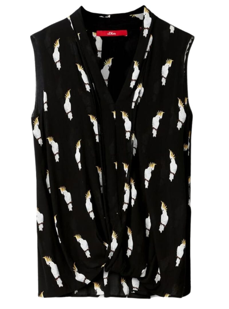 BIRD DETAILED V-NECK SLEEVELESS BLOUSE