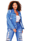 Forever 21 Ladies Oversize Ribbed Denim Jacket - Blue