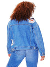 Forever 21 Ladies Oversize Ribbed Denim Jacket - Blue
