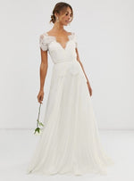 SOPHIA PLUNGE LACE WEDDING DRESS WITH PLEATED SKIRT