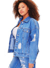 Forever 21 Ladies Oversize Ribbed Denim Jacket - Blue