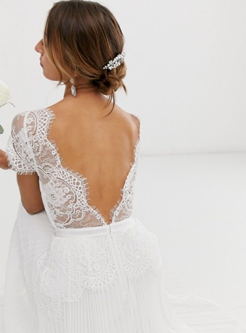 SOPHIA PLUNGE LACE WEDDING DRESS WITH PLEATED SKIRT