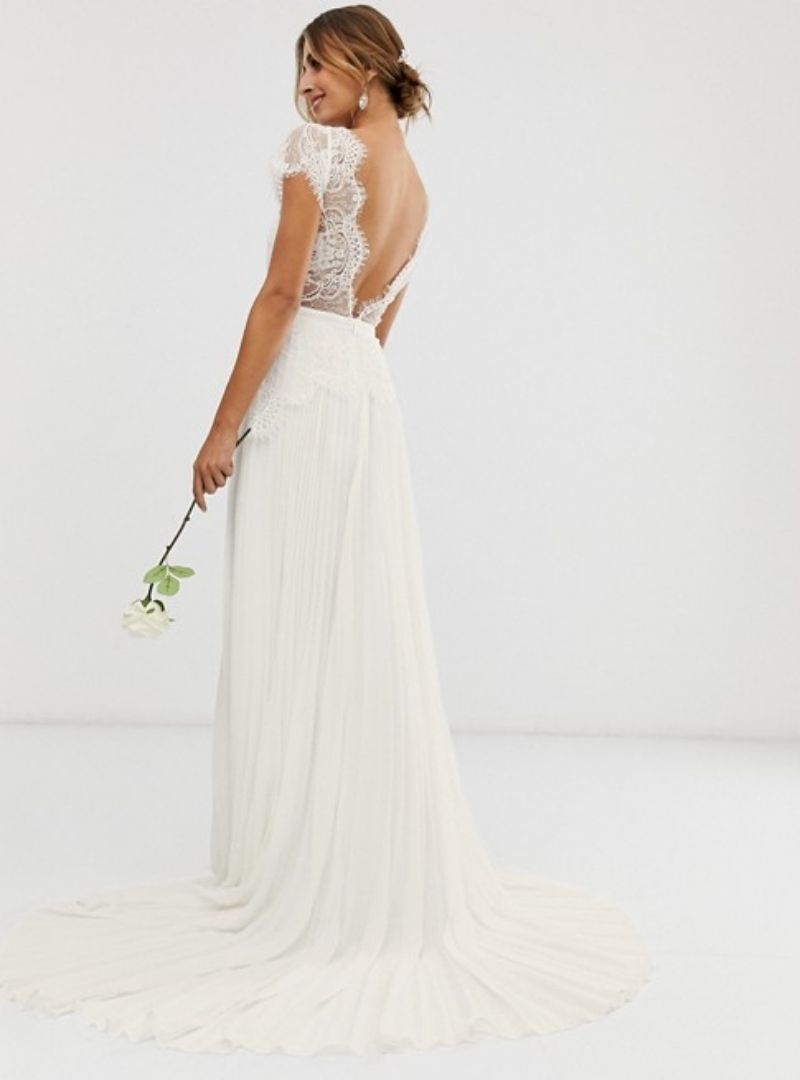 SOPHIA PLUNGE LACE WEDDING DRESS WITH PLEATED SKIRT