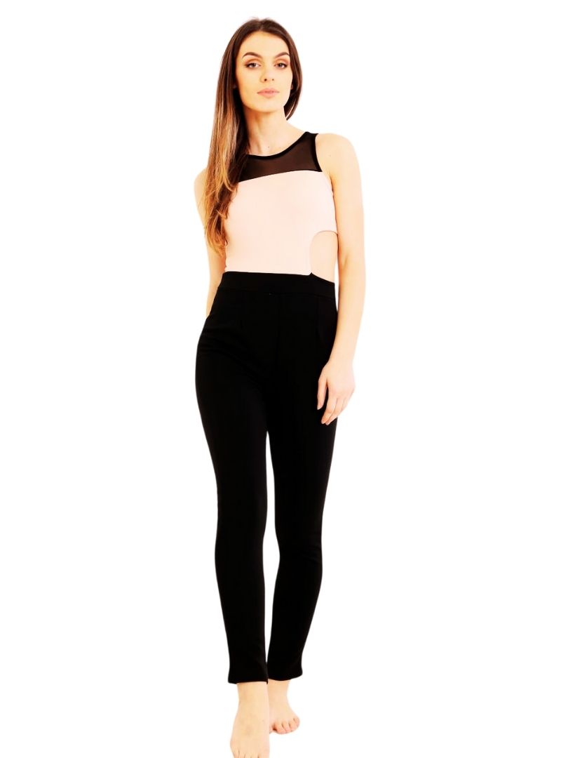 ONE SIDE MESH INSERT CONTRAST JUMPSUIT