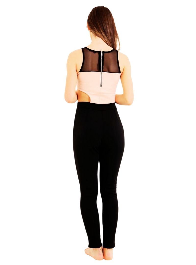 ONE SIDE MESH INSERT CONTRAST JUMPSUIT