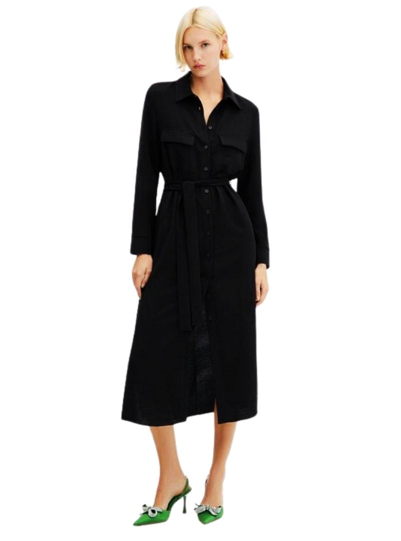 FRONT POCKET BELTED SHIRT DRESS