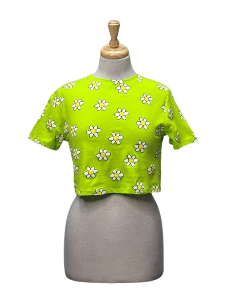 Terranova Ladies Printed Tee - Green/Yellow/White