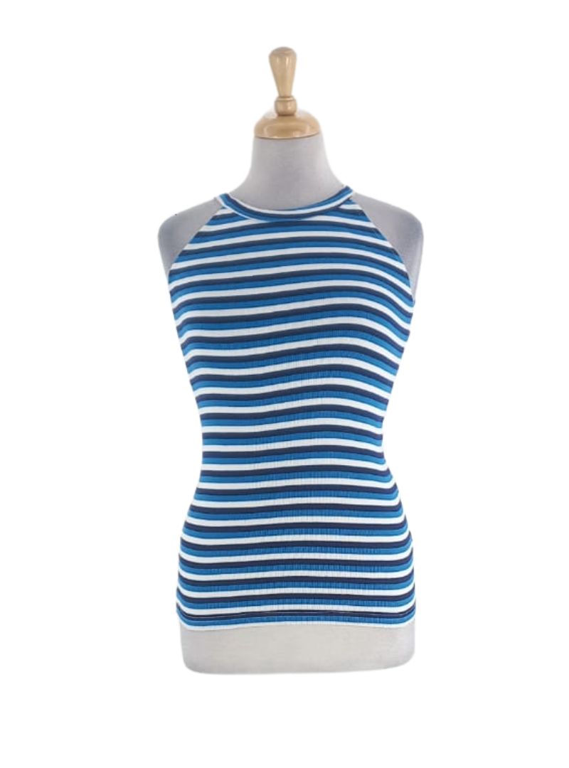 STRIPED RIB TEXTURE HALTER NECK TOP