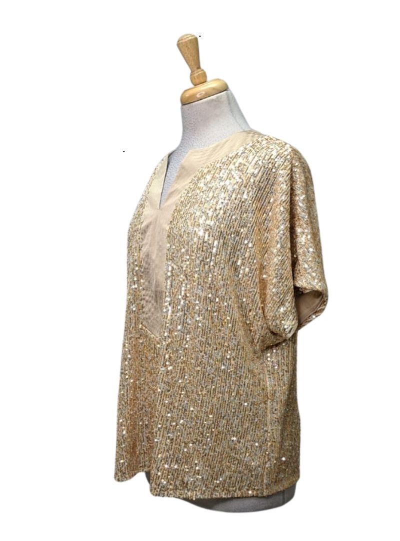Solene Ladies Sequins Detail Blouse - Beige/Gold