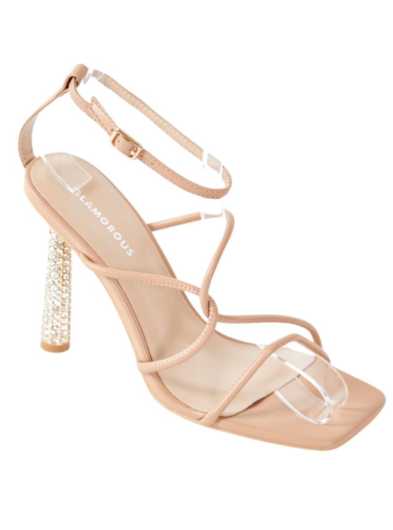 WIDE FIT EMBELLISHED STRAPPY HEELED SANDAL