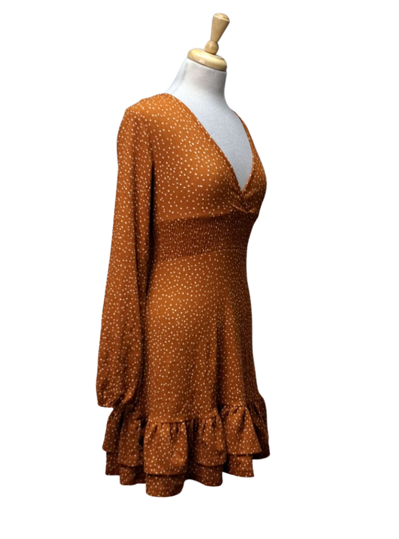 Inside Ladies Crepe Polka Dot Dress - Burnt Orange