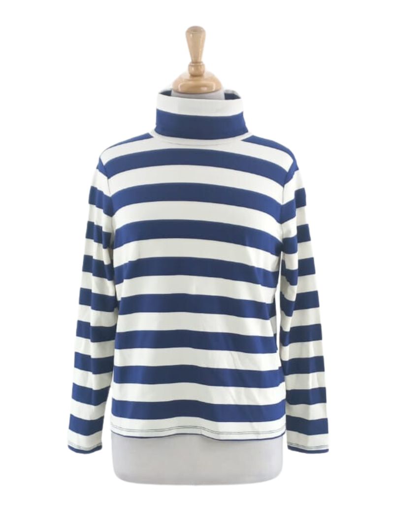 STRIPED TURTLE NECK LONG SLEEVE TEE