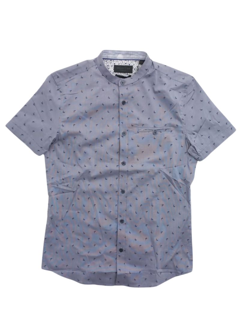 PALM TREE ROUND NECK BUTTON UP SHIRT