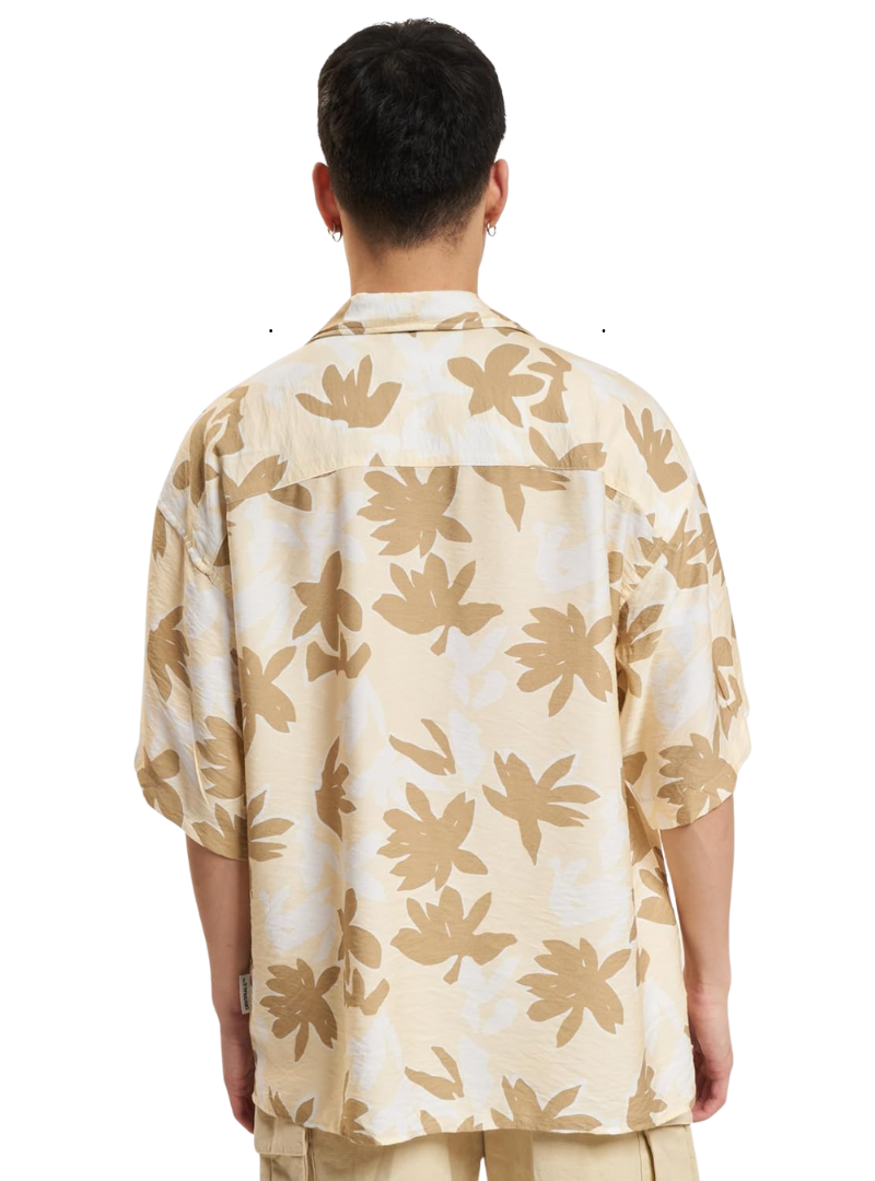 Jack & Jones Mens Linen Printed Shirt - Beige/Cream