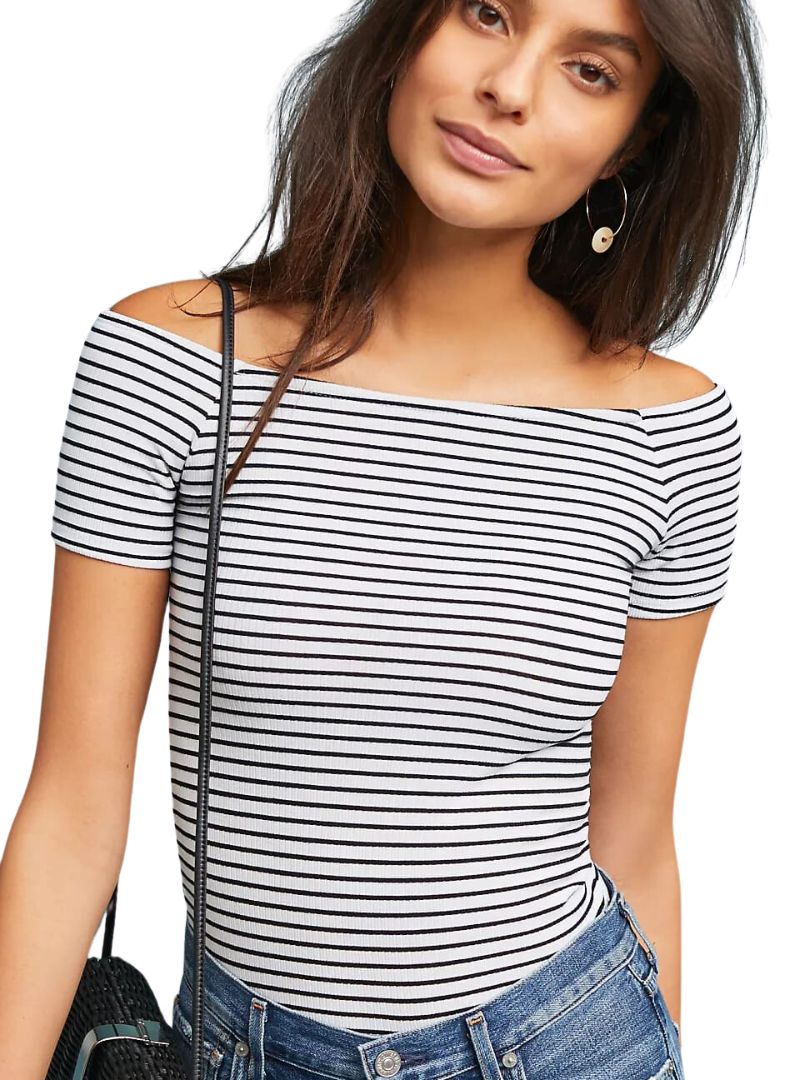 STRIPED TEXTURED OFF THE SHOULDER TOP