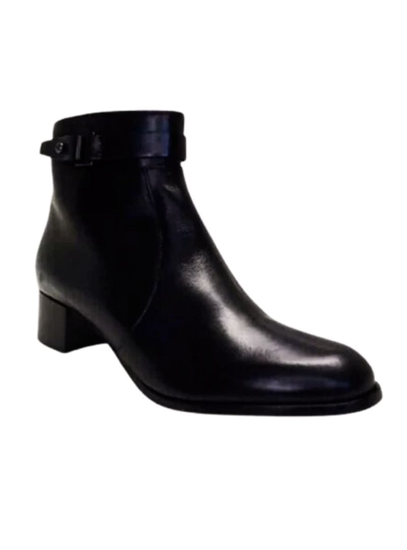 GENUINE LEATHER SIDE BUCKLE ANKLE BOOTS
