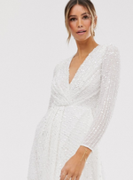 ALEXA SEQUIN LONG SLEEVE WRAP WEDDING DRESS