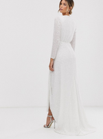 ALEXA SEQUIN LONG SLEEVE WRAP WEDDING DRESS