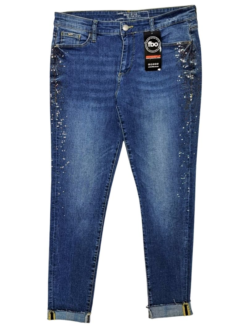 Gas Denim Ladies Studded Detail Jean - Blue