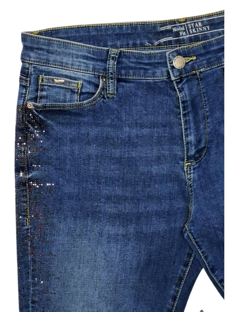 Gas Denim Ladies Studded Detail Jean - Blue