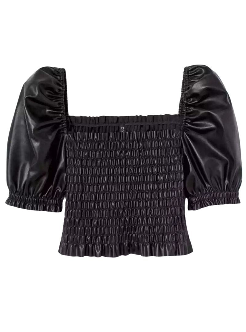 PLEATHER PUFF SLEEVE TOP