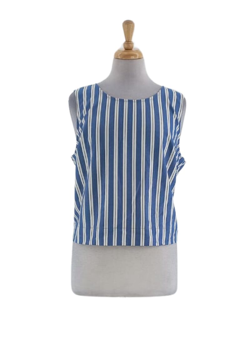 STRIPE PATTERNED BUTTON BACK BLOUSE