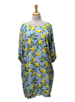 Made In Italy Lemon Printed Wisteria Ladies Dress - Blue