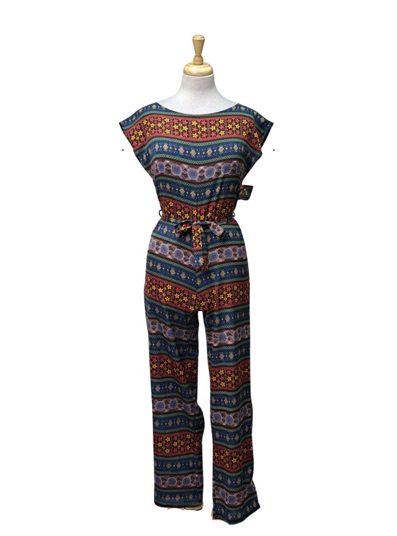 Maxi Diez Ladies Patterned Jumpsuit - Maroon/Blue/Orange
