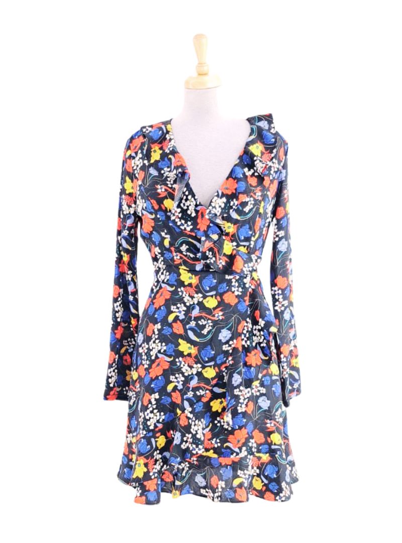 PRINTED LONG SLEEVE WRAP DRESS