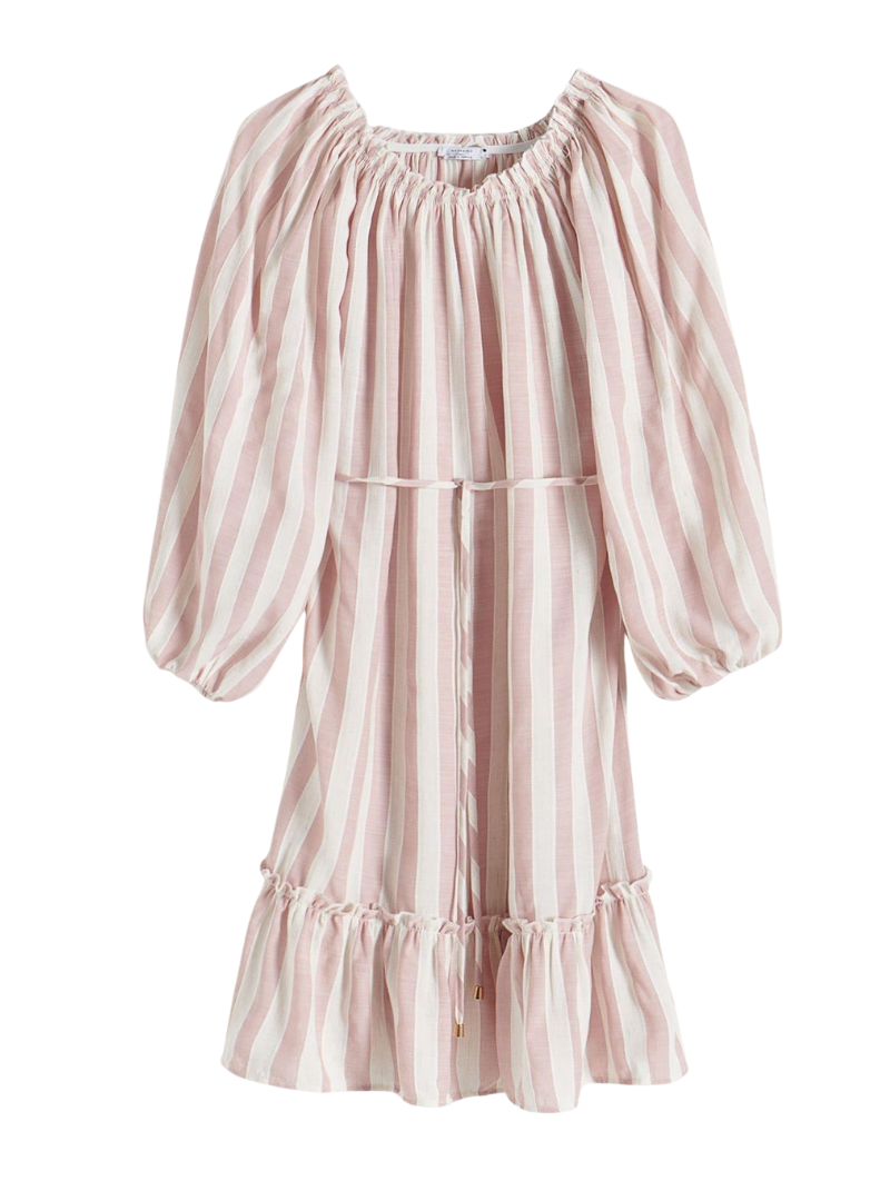 Reserved Ladies Striped Scoop Neck Dress - Pink
