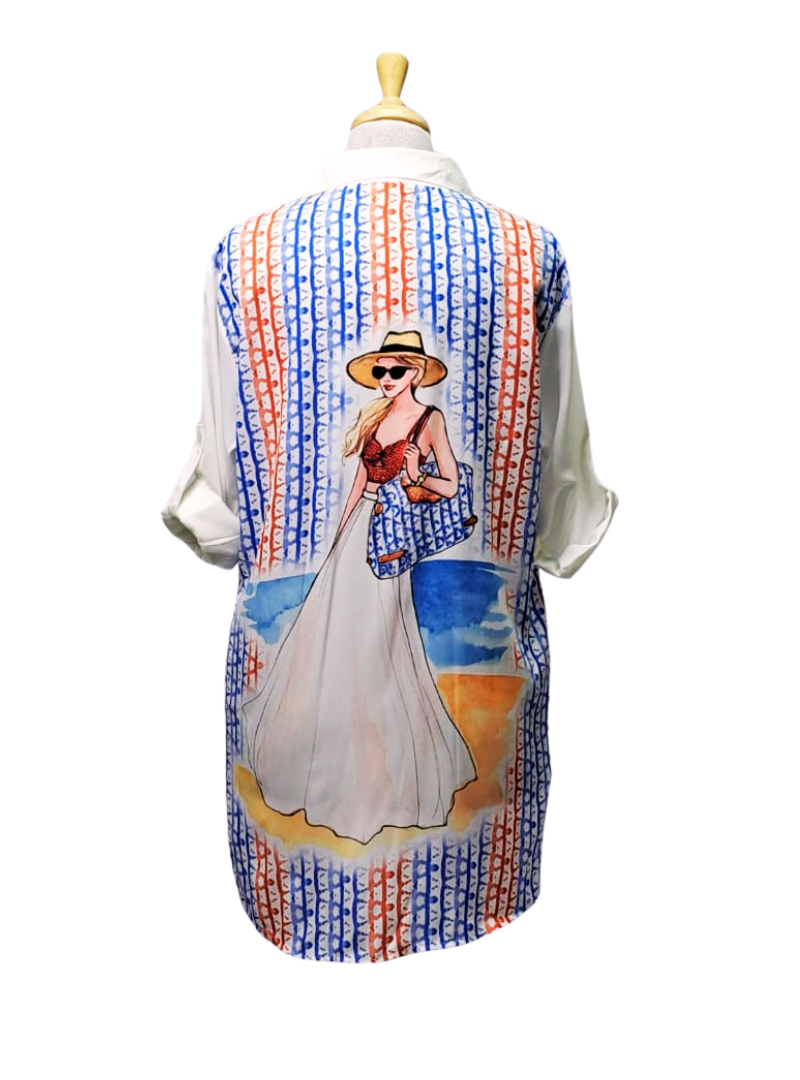 Fulushou Ladies Detailed Buttoned shirt - White/Blue