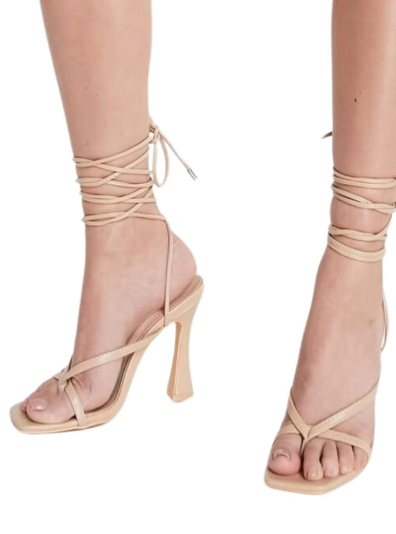 THONG SQUARE LACE UP HEELS