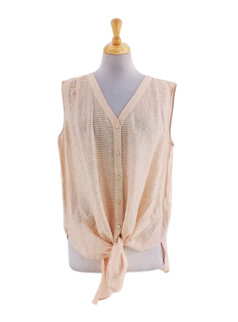 TIE FRONT SLEEVELESS BLOUSE