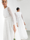 MARIE SCATTER SEQUIN CROP TOP WEDDING DRESS IVORY