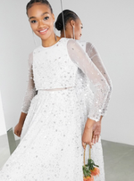 MARIE SCATTER SEQUIN CROP TOP WEDDING DRESS IVORY