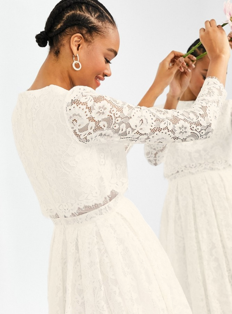 CROP TOP LACE MIDI WEDDING DRESS IVORY