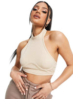 RIB TEXTURE  HALTER NECK CROP TOP