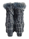 FURRY LACE UP TEXTURED BLOCK HEEL