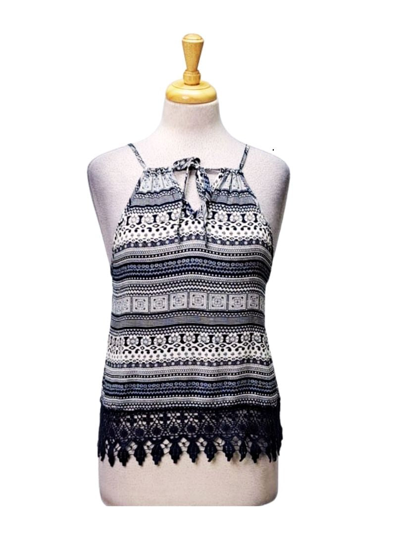 Inside Ladies Halter Neck Casual Top - Navy/White