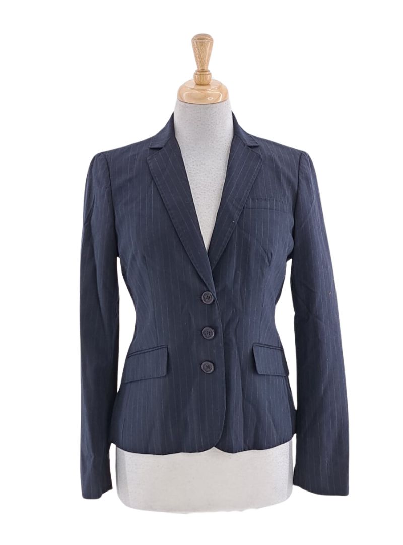 STRIPED BRANDED BUTTON BLAZER