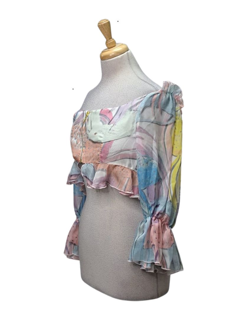 Vanessa Gounden Ladies Coral Formal Top - Blue/Pink/Yellow