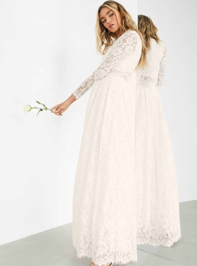 CROP TOP LACE MAXI WEDDING DRESS IVORY