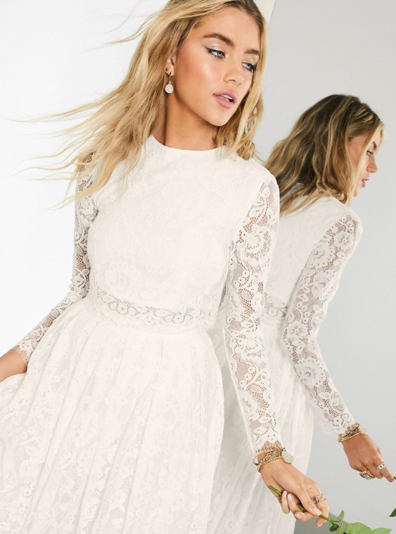 CROP TOP LACE MAXI WEDDING DRESS IVORY