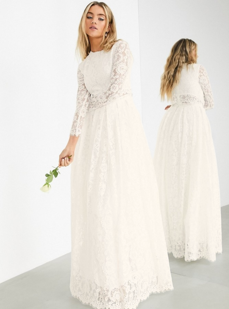 CROP TOP LACE MAXI WEDDING DRESS IVORY