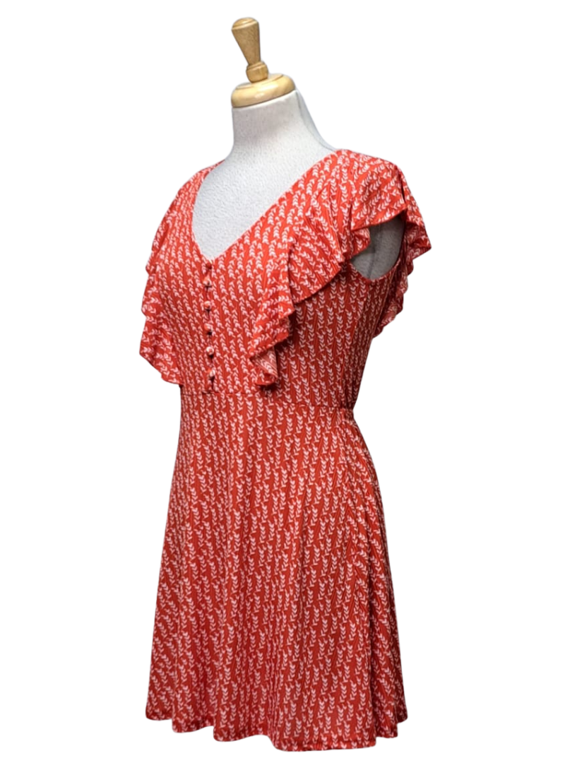 Inside Ladies Leaf Printed Dress - Red